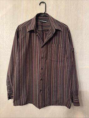 Trim‎ Fit Men’s Long-Sleeve Stripe Dress Shirt - navy, tan,clay